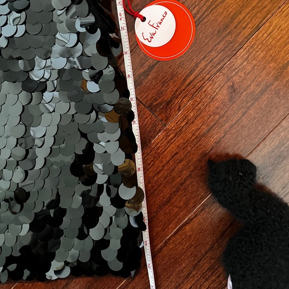 Anthropologie Eva Franco Black Sequin Short Sleeve Tee with Paillettes XLP - Picture 8 of 10